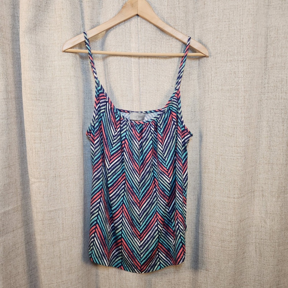 K. Jordan Spaghetti Strap Tank Top Women's L Multicolor Chevron Adjustable Flowy